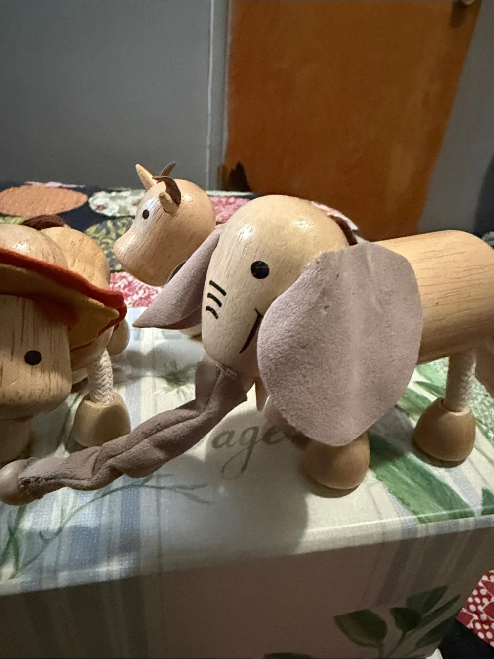 Wooden Animal Toy Set - Natural Wood Lion, Elephant, Horse, and Monkey